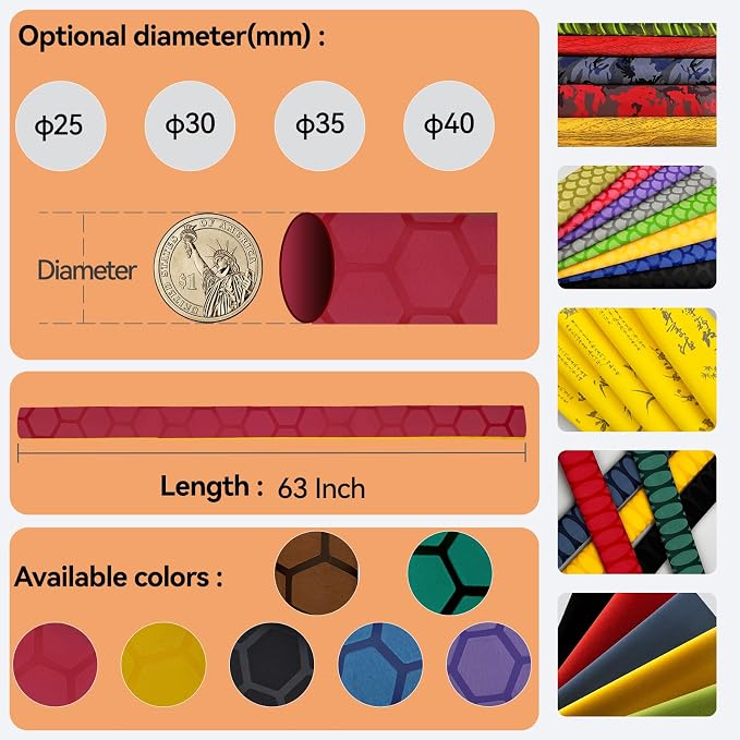 Hex Pattern Handle Heat Shrink for Fishing Rod, Table Tennis Paddle - Sleek, Multiple Colors (30mm Dia. x 1.6m Long, Brown)