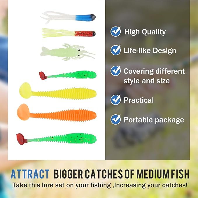 Pure Vie Fishing Topwater Lures Kits Mixed Universal Artificial Soft Baits Tackle Including Crankbaits, Spinnerbaits, Plastic Worms, Frogs, Hooks, Tackle Box - Freshwater Saltwater Fishing Equipment