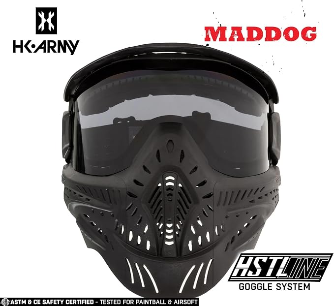 Maddog HK Army HSTL Paintball Airsoft Mask Goggle System | Replaceable Thermal Dual-Pane Anti Fog Lens | Adjustable Full-Face Safety Certified Protection