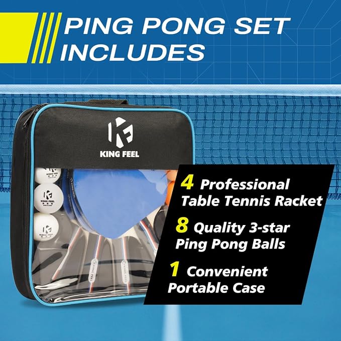 Ping Pong Paddles Set of 4 Premium Table Tennis Rackets 3-Star Ping Pong Balls(8) with Ping Pong Paddle Case Professional Table Tennis Paddles Set for Indoor & Outdoor Games