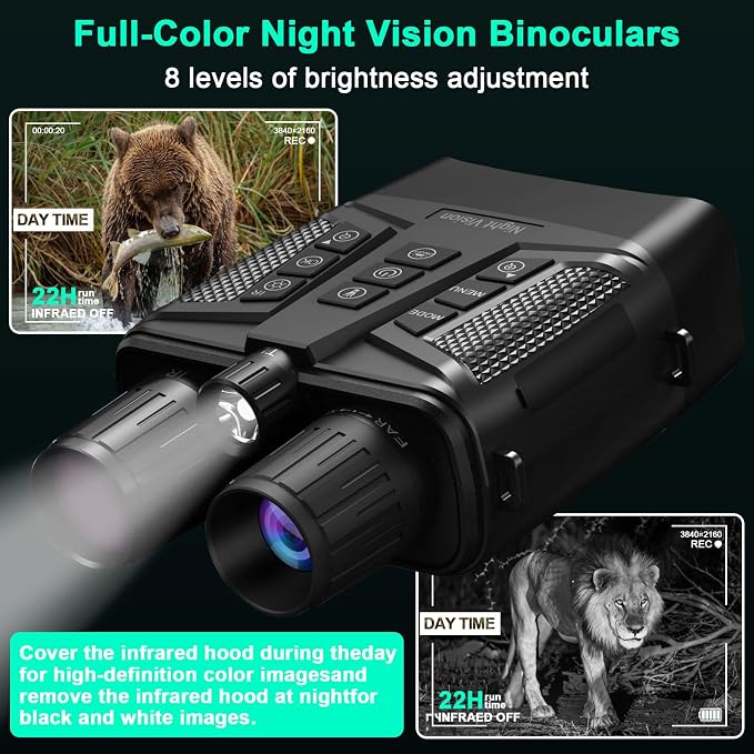 Night Vision Goggles for Adults, 4K with 58MP Full Color & AI Image Processing, IP66 Waterproof, 5000mAh Rechargeable Battery, 64GB SD Card, Tactical LED Light for Hunting Camping Gifts for Men