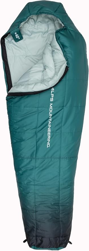 ALPS Mountaineering Vibe +40° Long Sleeping Bag – Lightweight 3-Season Mummy Bag with TechLoft Micro Insulation, Ripstop Shell & Compression Sack for Camping, Hiking & Backpacking