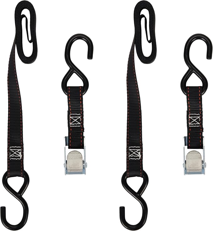 KEEPER 05715 6' x 1" Cam Buckle Motorcycle Tie-Down, 2 Count, Black, Large (Pack of 4)