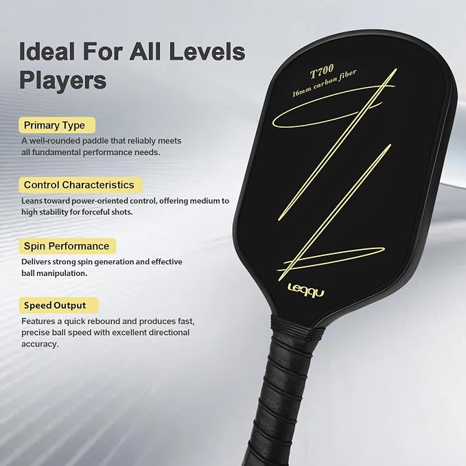 Pickleball Paddles Carbon Fiber, T700 Carbon Surface Pickle Ball Racket, Gen-3 16mm Polymer Foam Core, Lightweight Honeycomb Pickleball Paddle, Control Power & Spin for Men Women