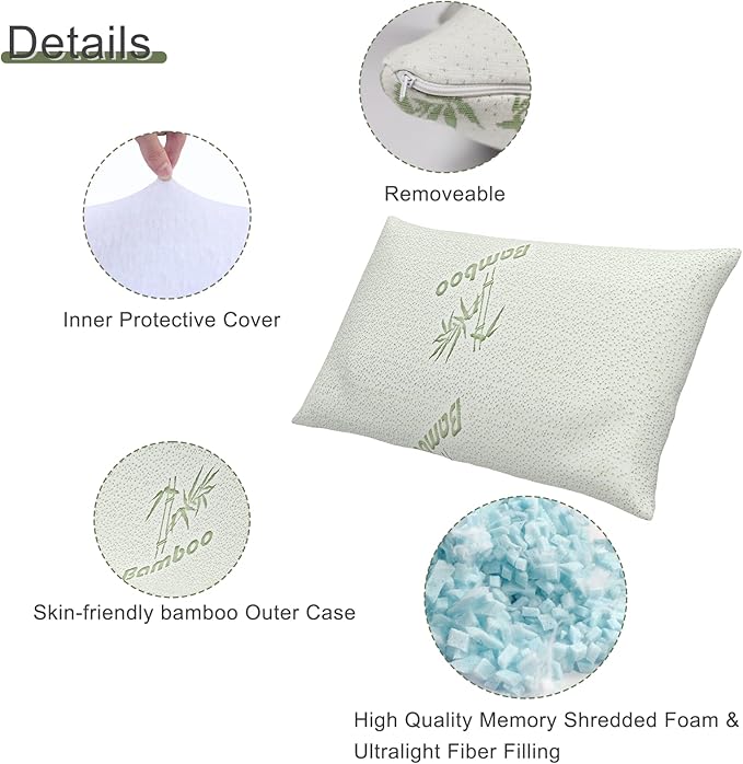Camping Pillow for Sleeping 2 Pack,Filled in Shredded Memory Foam,Portable with Storage Bag,Soft Cover,Small Pillow for Travle,Camp,Backpacking,Hiking Gear&Accessories