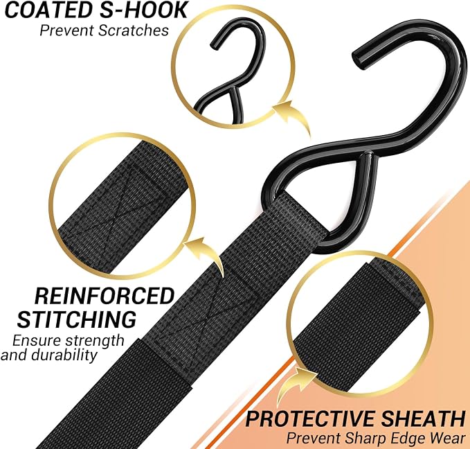 Ratchet Tie Down Strap 8-Pack 15 Ft - 500 lbs Load Cap with 1500 lbs Breaking Limit, Ohuhu Ratchet Tie Downs Logistic Cargo Straps for Moving Appliances, Motorcycle, Black