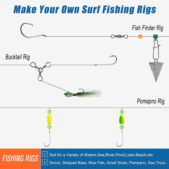 Saltwater Fishing Tackle Kit,160pcs Surf Fishing Gear Set Saltwater Lures Bucktail Jigs Fishing Bait Rigs Pyramid Sinkers Leaders Hooks Swivels Ocean Beach Fishing Accessories with Tackle Box