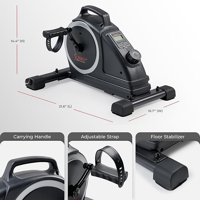 Sunny Health & Fitness 2-in-1 Smart Magnetic Pedal Exerciser, Compact Indoor Under-Desk Mini Exercise Bike for Full Body Cardio Workout and Physical Therapy, Free SunnyFit Training App Connection