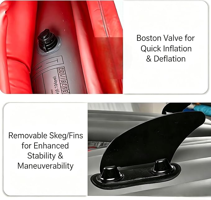 9 ft Inflatable Kayak, 1-Person Foldable Fishing Boat, 220 lb Capacity, Includes Aluminum Oars, High Output Pump, Adjustable Seat, Removable Fin, Cargo Net for Adults, Lakes & Rivers