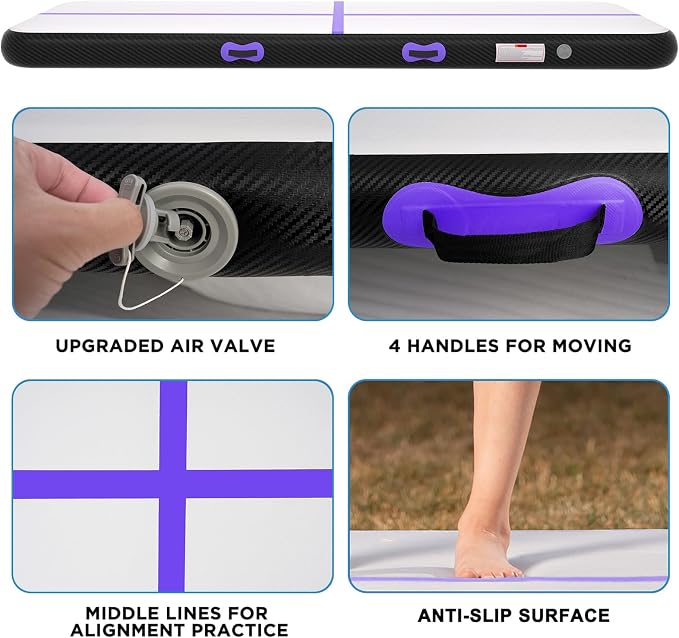 Inflatable Air Gymnastics Tumbling Mat 6ft 10ft 13ft 16ft 20ft, Air Tumble Track Mat 4/8 inches Thickness with Electric Air Pump for Home Use Training Cheerleading Yoga Water Beach Park