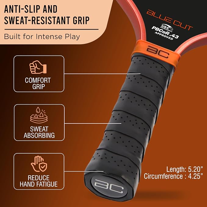 Blue Cut Pickleball Paddle – USAPA Approved Pickleball Paddles Racket with T700 Carbon Fiber, 16mm Honeycomb Core, Spin Surface, Pro Power Speed & Control – Includes Carry Bag