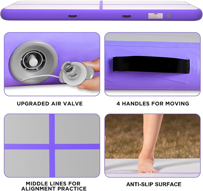 Inflatable Air Gymnastics Tumbling Mat 6ft 10ft 13ft 16ft 20ft, Air Tumble Track Mat 4/8 inches Thickness with Electric Air Pump for Home Use Training Cheerleading Yoga Water Beach Park