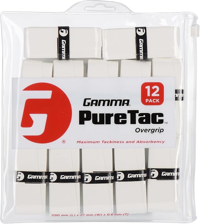 Gamma Sports PureTac Tennis Overgrip, Extra Tacky Racquet OG, Moisture Absorbent, Packs Available, Superior Playability, Racket, Pickleball, Platform, Badminton, Paddle