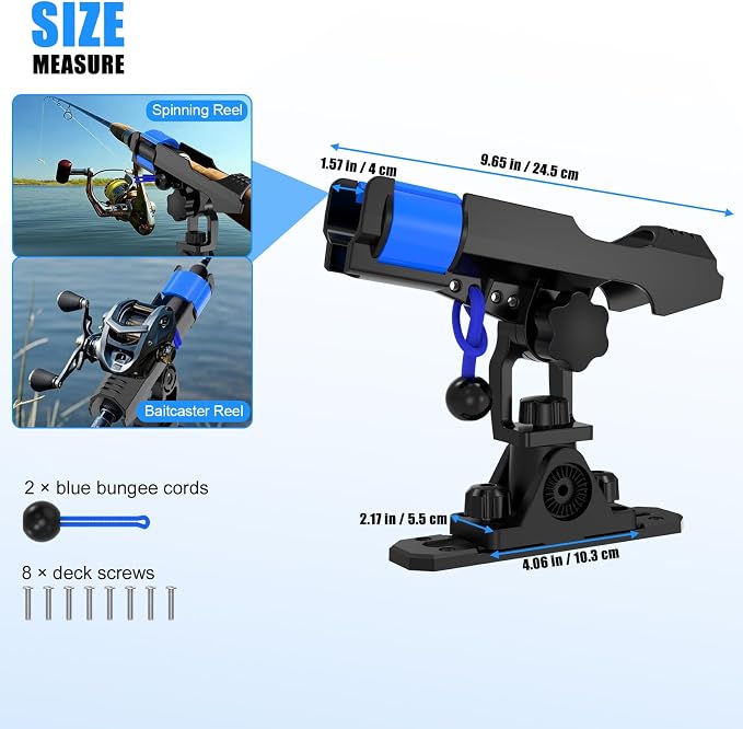 VEXPLO Fishing Rod Holders for Boat Kayak with Dual-Lock Bungee System, Ultra-Stable Dual T Bolt Base Fishing Pole Holders, Universal Top/Side Track & Deck Mount for Boats, Canoe & Kayaks