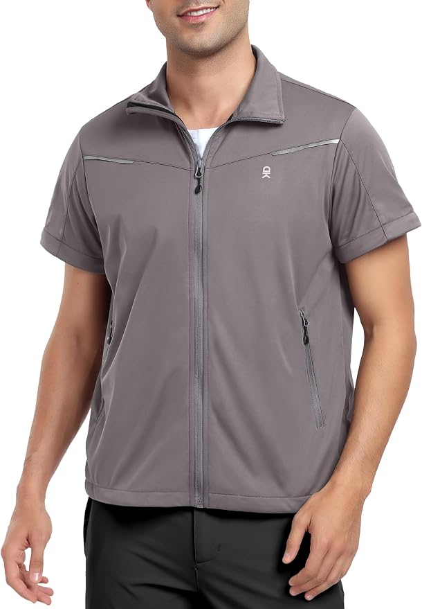 Little Donkey Andy Men's Convertible Sleeve Softshell Jacket Water Resistant Breathable Outdoor Jacket for Golf Hiking