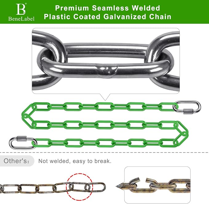 2Pcs 100" Swing Chain with Carabiners 1000 LBs Capacity Heavy Duty Coated Hanging Chains Porch Swing Chains with Hooks Green Chain for Hammock Chairs, Tree Swing, Hanging Chair, Punching Bags