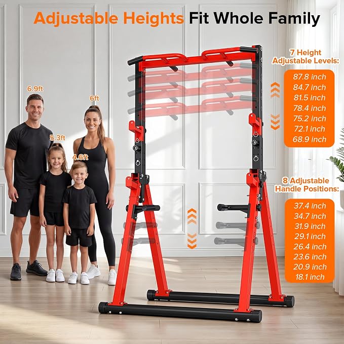 700LBS Foldable Power Tower Pull Up Bar - Multi-function Power Tower Dip Station with Adjustable Height for Home Gym, Portable Free Standing Strength Training Equipment for Indoor & Outdoor