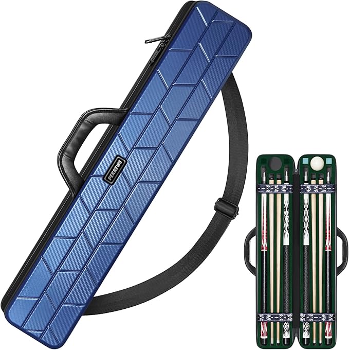 PEKREWS 2x2 Soft Cue Bag Purple & 4x4 Hard Pool Cue Case Blue Set