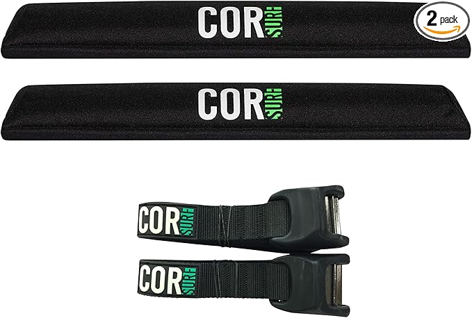 COR Surf Aero Roof Rack Pad and Premium No-Scratch Silicone Buckle Tie Down Straps for Surf, SUP, Kayak and Canoe (19" Wide)