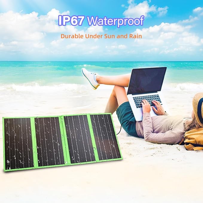 60W Portable Solar Panel Charger with USB-C, USB-A, DC Port, GOLUMU Outdoor IP67 Waterproof Foldable Solar Phone Charger for Camping Hiking Backpacking High Efficiency Cellphones Tablets Fast Charging