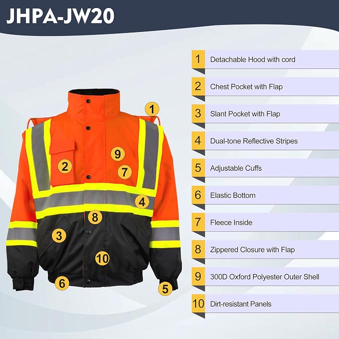 High Visibility Winter Safety Jackets for Men Waterproof-Warm Reflective Jackets Fleece Lining for Work Construction