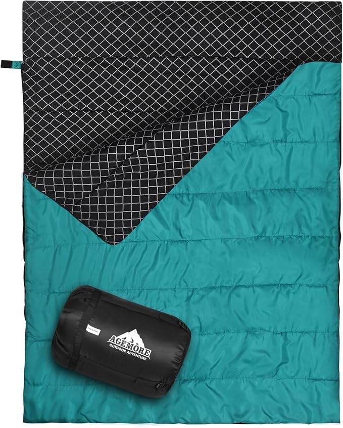 Cotton Flannel Double Sleeping Bag for Camping, Backpacking Or Hiking. Queen Size 2 Person Waterproof Sleeping Bag for Adults Or Teens. Lightweight with Compression Sack