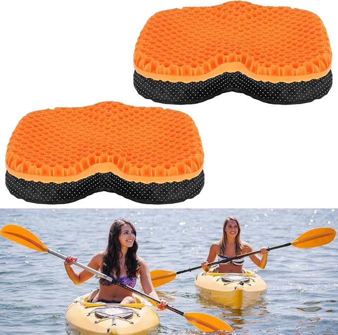 YEXEXINM 2 PCS Anti Slip Kayak Seat Cushion Thick Waterproof-Gel Breathable U Shape Seats Pad with Non-Slip Cover for Sit in Inflatable Kayak Canoe & Boat Kayak Accessories for Fishing Kayak, Orange