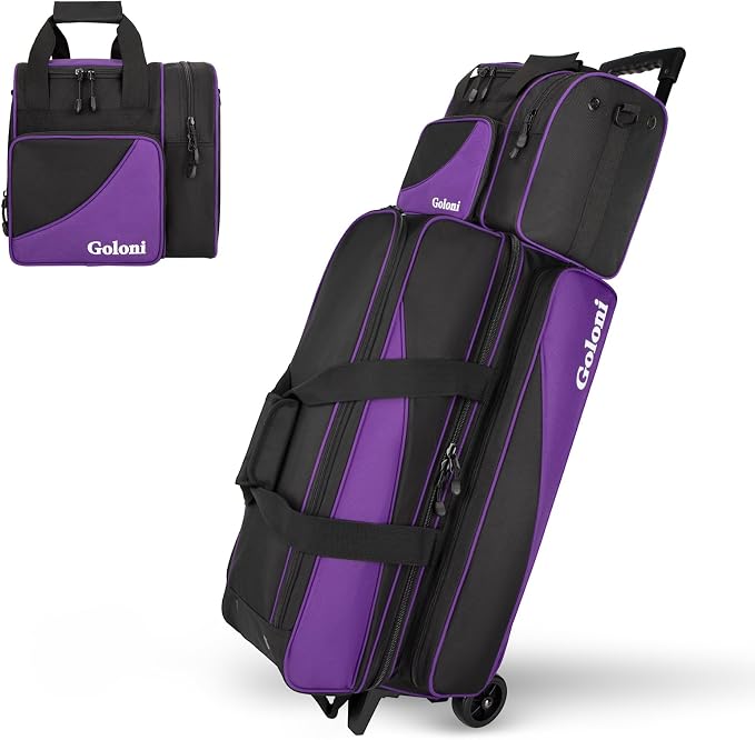 Goloni 3 Ball Bowling Bag with Wheels, Rolling Bowling Roller Bag with Retractable Handle for Balls & Bowling Accessories