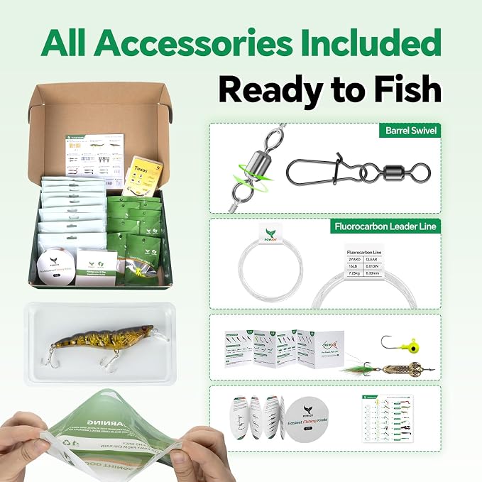 Bass Fishing Lures Kit, Freshwater Fishing Tackle Box with Soft Plastic Baits, Crawfish Lures, Swimbaits, VIB Lure, Jig Heads & Texas Rig Accessories