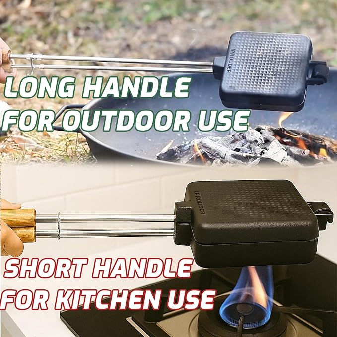 Campfire Pie Iron 4.9" Large Cast Iron Sandwich Maker for Camping 2 Pcs with Storage Bag - 21.7 inch Adjustable Handles - Campfire Cooking Equipment for Grilling & Outdoor Cooking