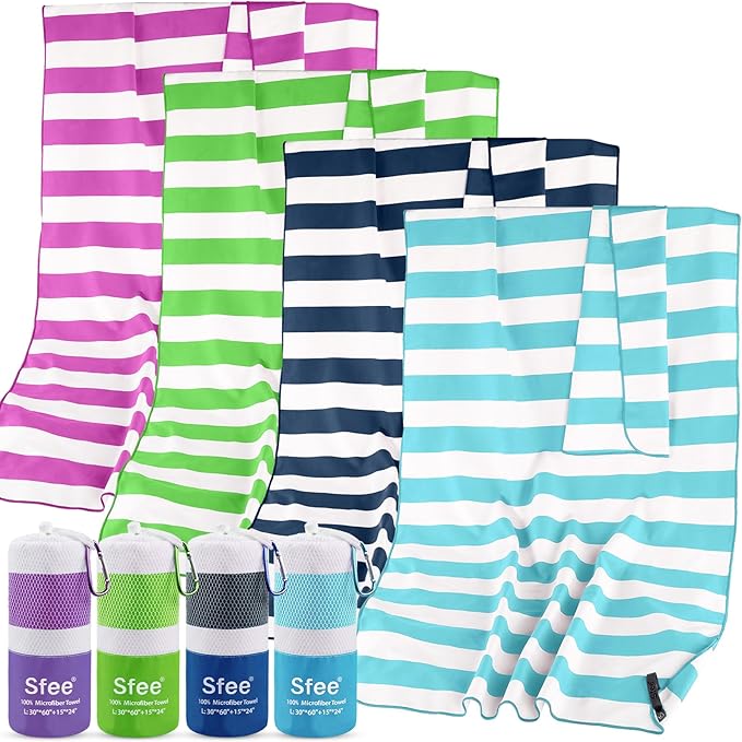 Sfee 4 Pack(8Pcs) Microfiber Travel Towel, Beach Towel Quick Dry Towel Camping Towel Super Absorbent Compact Lightweight Sports Gym Towels for Beach, Gym, Hiking, Pool, Backpacking, Bath, Yoga