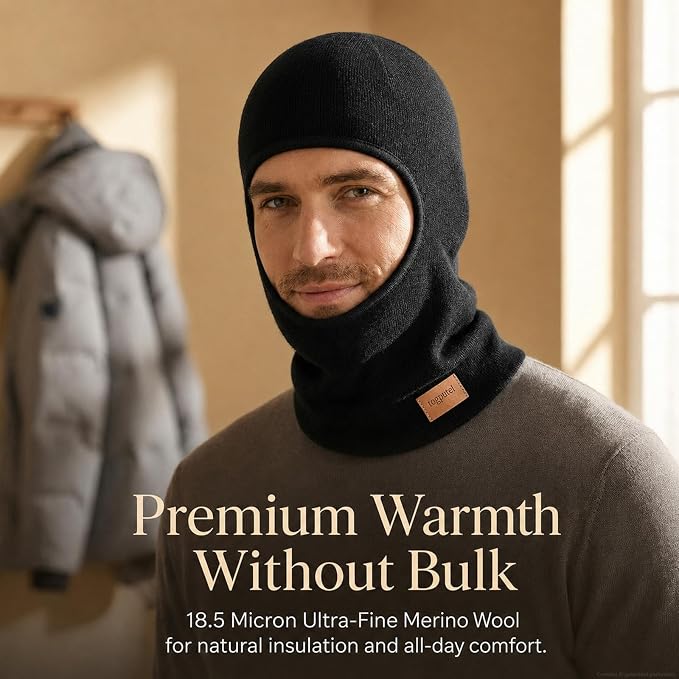 Merino Wool Balaclava Full Face Mask for Men Women, Thermal Knit Ski Mask Neck Warmer for Snowboard Motorcycle Cold Weather