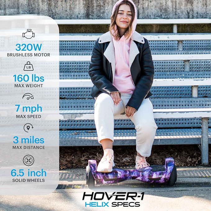 Hover-1 Helix Electric Self Balancing Scooter with 7MPH Top Speed, 4 Mile Range, 6HR Full-Charge, Built-in Bluetooth Speaker, Rider Modes: Beginner to Expert