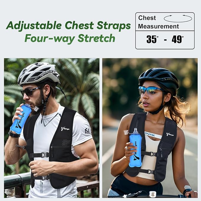 Running Vest for Women & Men, Adjustable Elasticated Sternum Straps Vest with 500ml Soft Flask, Fast and Free Reflective Running Vest, Designed for Running Marathon Trail Race Jogging Cycling