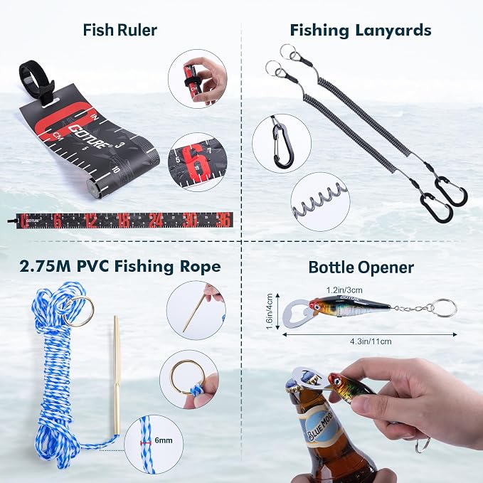 Goture Fishing Lures with Tackle Box and Fishing Tool Kit Set for Men Women, Include Fish plier, Braid Scissors, Fishing Gripper, Fish Ruler with Gift Box