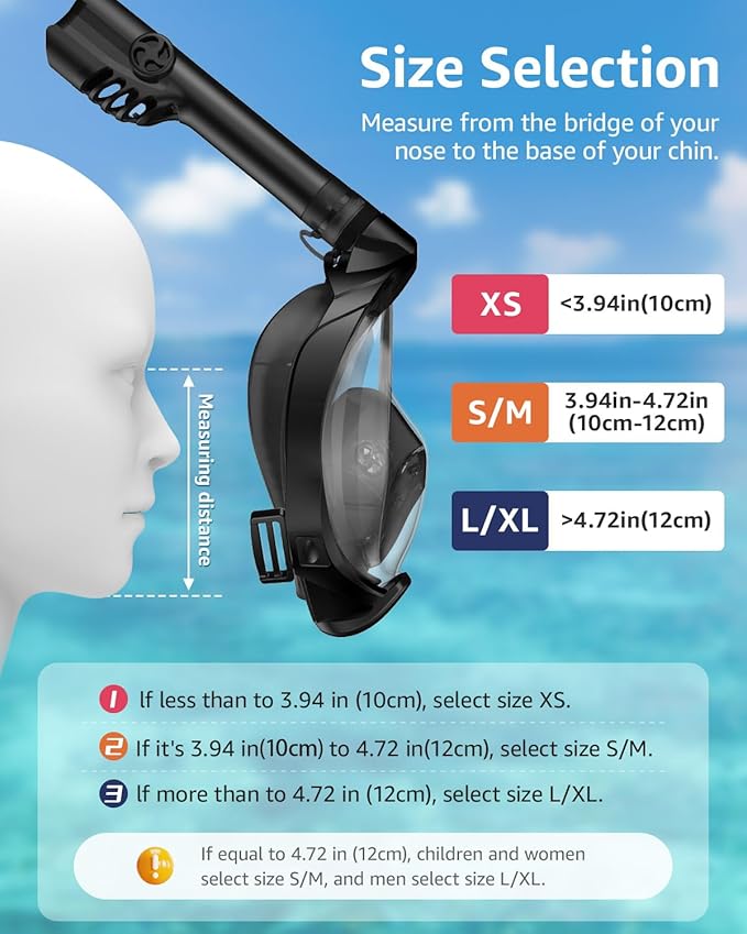 WSTOO Full Face Snorkel Mask, Dry Top Snorkeling Gear for Adults, 180° Panoramic Foldable Design with Camera Mount, Safe Mouth/Nose Breathing, Anti-Fog & Anti-Leak