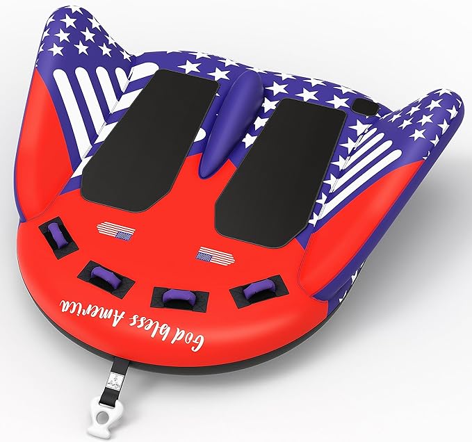 Towable Tubes for Boating - 2-3 Person Shark Battle Tank, Boat Tubes & Towables, EVA Foam Pads, Drainage, Super Safe Handle, Quick Connector