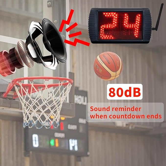 YZ 5 Inch LED Basketball Shot Clock Timer, Custom Countdown Timer (12/14/20/24/30 Seconds), Portable with Remote Control & Buzzer for Basketball Courts