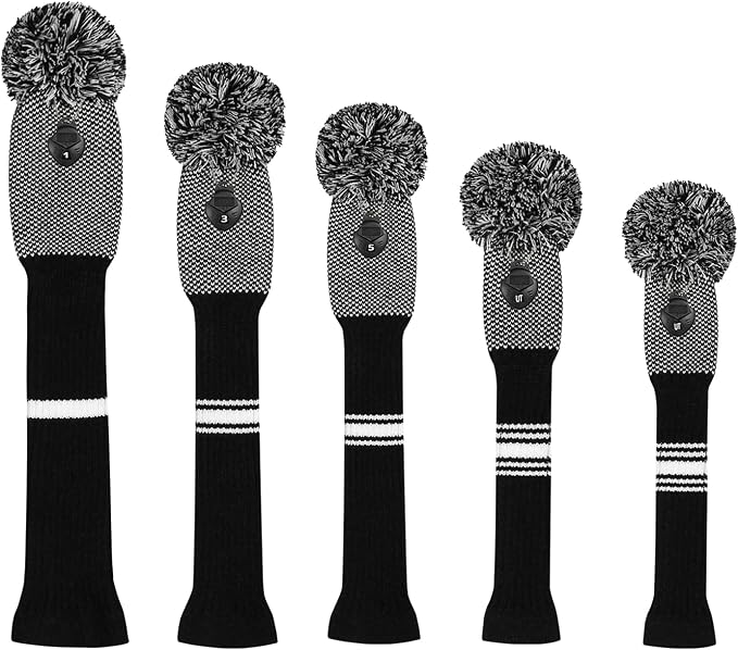 Scott Edward Knit Golf Club Cover for Woods and Driver Set of 5 Head Covers Protect Driver Wood(460cc)* 1 Fairway Wood*2 and Hybrid/UT*2 with Rotating Club Number Tags