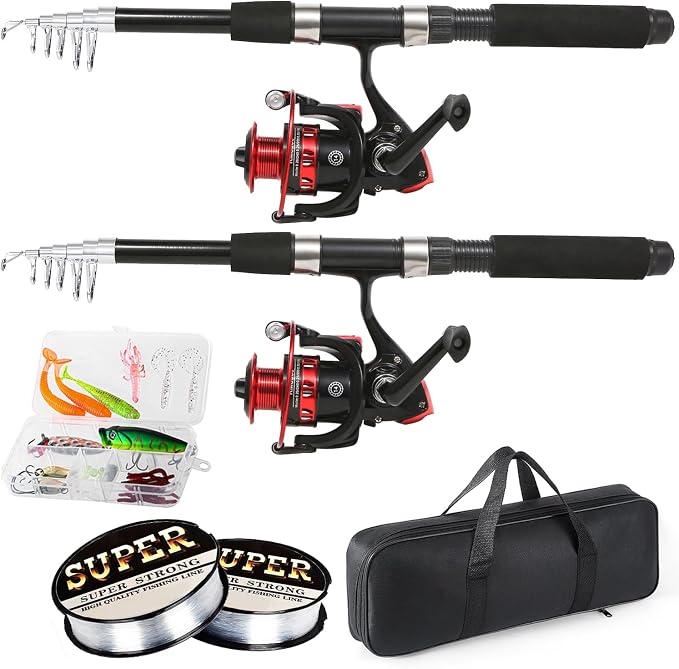 Tripquips Fishing Pole Combo, 6.9ft Telescopic Rods Set, Collapsible Carbon Fiber Fishing Rods, Spinning Reel Set with Carrier Bag Freshwater Fishing Rod and Reel Combos Kits