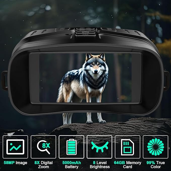 Night Vision Goggles for Adults, 4K with 58MP Full Color & AI Image Processing, IP66 Waterproof, 5000mAh Rechargeable Battery, 64GB SD Card, Tactical LED Light for Hunting Camping Gifts for Men