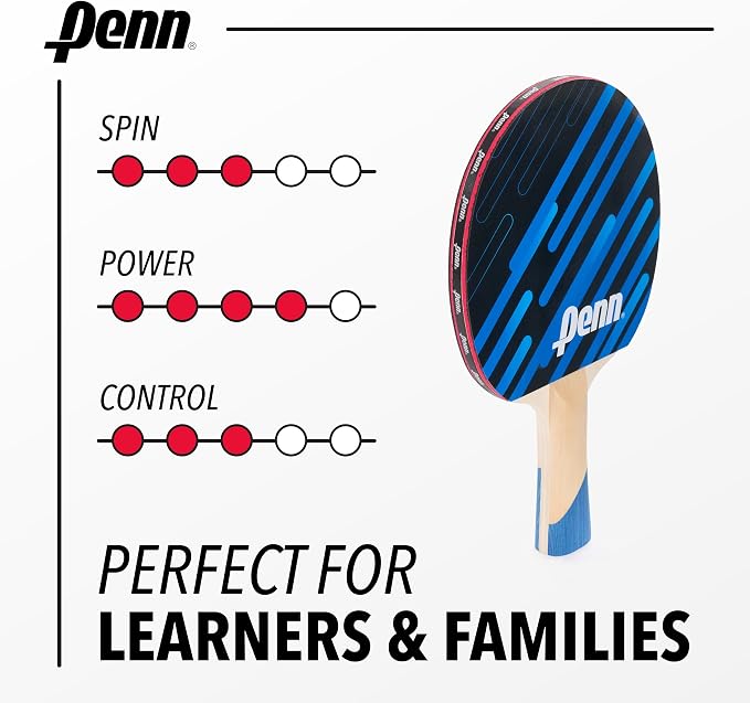 Penn 2-Player Table Tennis Paddle Set - 2 x 3.0 Paddles, 3 Balls & Storage Pouch - Ping Pong Rackets with Balanced Sponge Backing, Competition Rubber & Ergonomic Handle - Outdoor Sports
