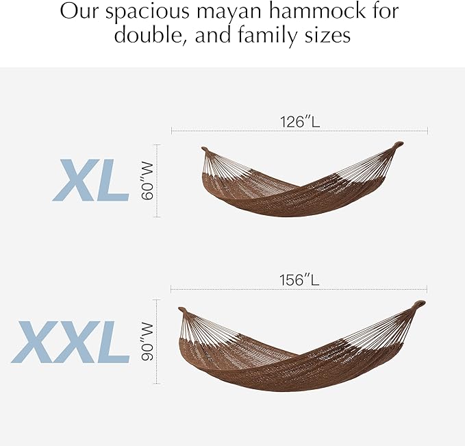 PNAEUT Handwoven Mayan Hammock, Thick Soft Rope Double Hammock for Outdoor Outside & Indoor, 600 lbs Capacity Heavy-Duty, Includes Tree Straps, Carabiners & Carrying Bag (Desert, X-Large)