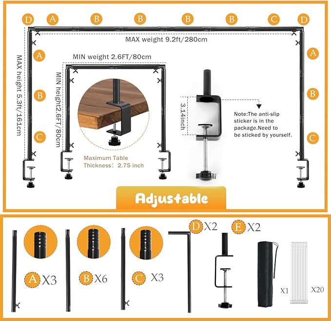ParseBio Over The Table Rod Stand with Clamps Adjustable 31"-110" Length 31"-64" Height, Table Balloon Arch Stand for Wedding Easter Engagement Party, Black Table Arch Frame Hanging Decor Rod