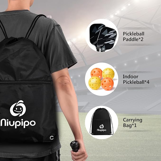 niupipo Pickleball Paddles Set of 2 or 4, USAPA Approved Fiberglass Pickleball Paddle Set with Balls and Bag, Polypropylene Honeycomb Core, Lightweight Pickleball Paddles for Beginners Men Women