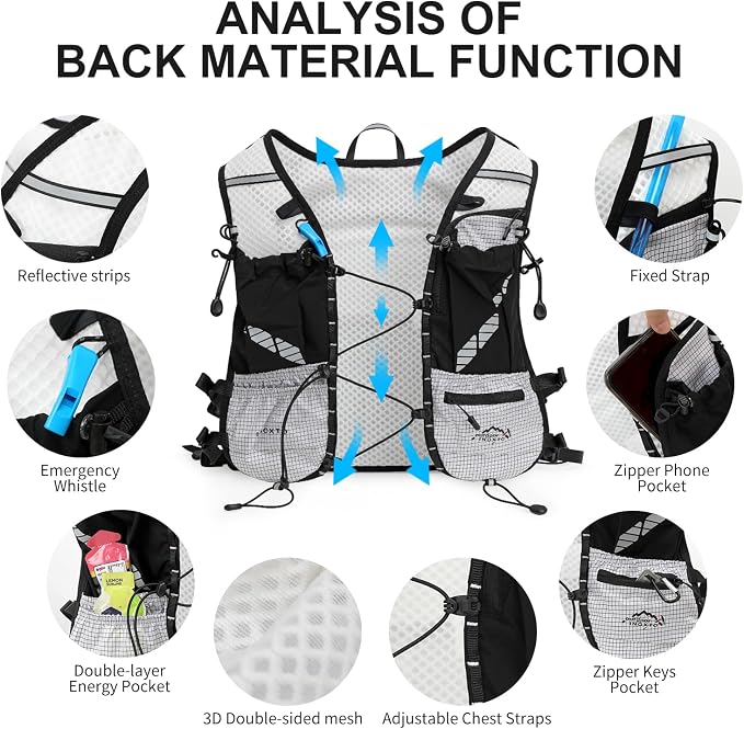 IX INOXTO Running Vest Hydration Backpack, Lightweight Running Backpack Hydration Pack with 1.6L Water Bladder Daypack for Trail Running Hiking Cycling Race Marathon for Women Men