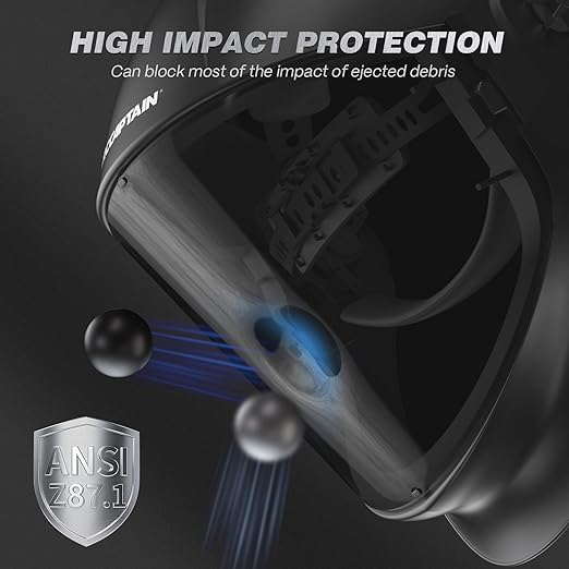 ARCCAPTAIN Panoramic Full Face Shield, Full Face Impact Resistant Mask with Polycarbonate Visor and Adjustable Ratcheting Headgear, ANSI Z87.1 Certified for Grinding, Cutting, Industrial Use