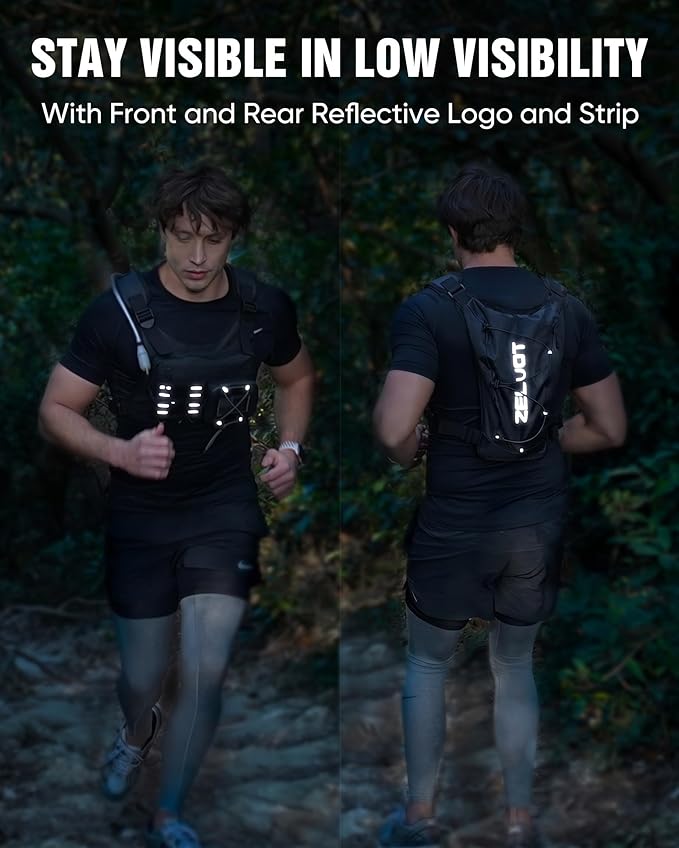 Zelvot Running Vest with 2L Water Bladder, Hydration Backpack, U.S. Design Patent, Lightweight Hydration Pack with Gear Holder, Reflective Chest Pack for Men Women for Marathon