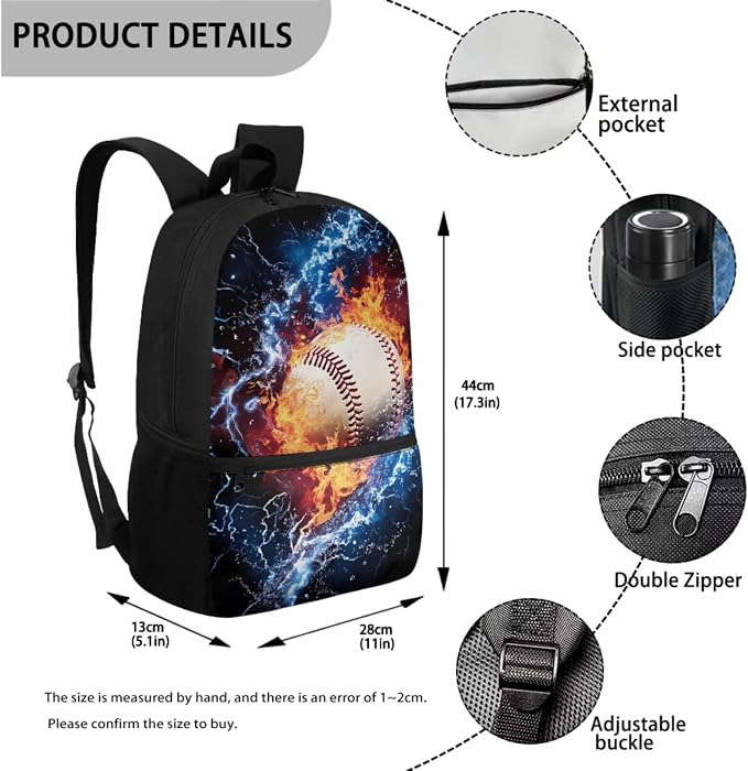 Baseball Backpack for Boys School Bag with Lunch Bag Pencil Case and Water Bottle Holder 4 PCS Girls Daypack Waterproof Bagpack Back to School Accessories