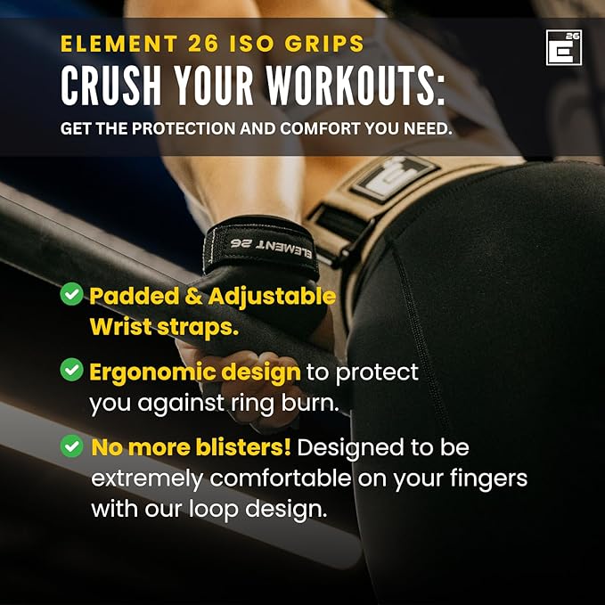 Element 26 IsoGrip Hand Grips for Cross Training, Gymnastics, and Weight Lifting - Hand Protection for Muscle Ups, Pull Ups, Deadlifts, and Olympic Lifts - for Men and Women